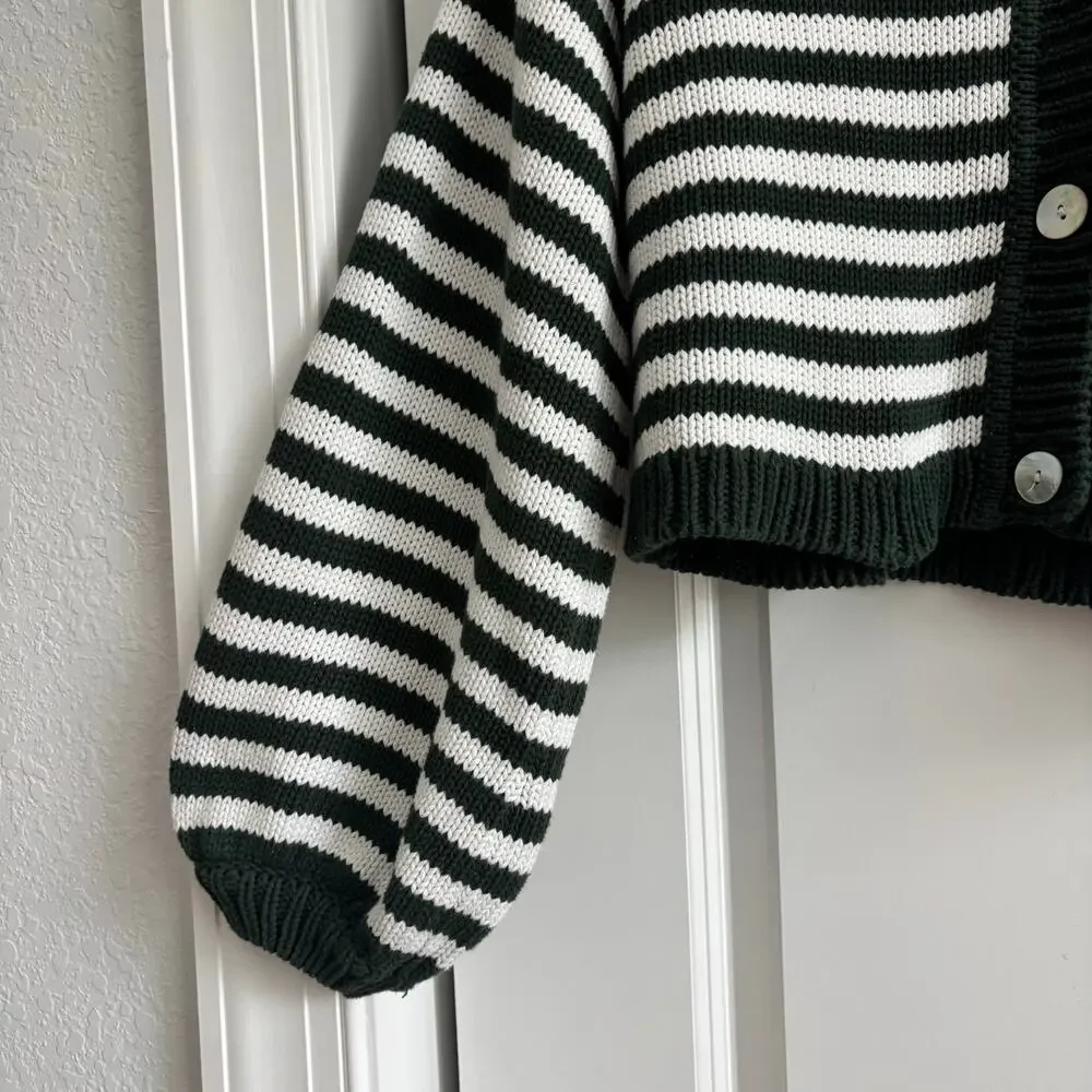 Show‎ Me Your Mumu Good Karma Cardigan Forest Green Striped Balloon Sleeves Sz L